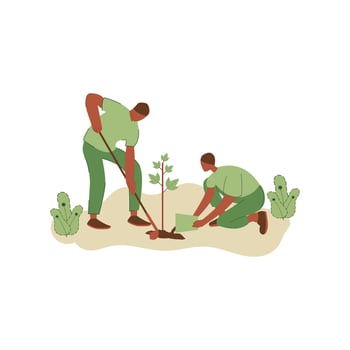Vector illustration of people planting trees. concept of saving the earth. Ecology volunteering concept. Design for ecology activism
