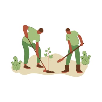 Vector illustration of people planting trees. concept of saving the earth. Ecology volunteering concept. Design for ecology activism