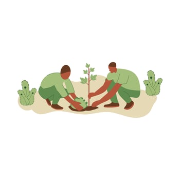 Vector illustration of people planting trees. concept of saving the earth. Ecology volunteering concept. Design for ecology activism