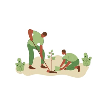 Vector illustration of people planting trees. concept of saving the earth. Ecology volunteering concept. Design for ecology activism