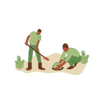 Vector illustration of people planting trees. concept of saving the earth. Ecology volunteering concept. Design for ecology activism