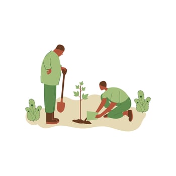 Vector illustration of people planting trees. concept of saving the earth. Ecology volunteering concept. Design for ecology activism