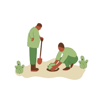 Vector illustration of people planting trees. concept of saving the earth. Ecology volunteering concept. Design for ecology activism
