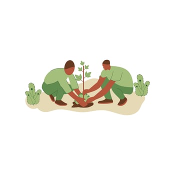Vector illustration of people planting trees. concept of saving the earth. Ecology volunteering concept. Design for ecology activism