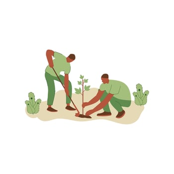 Vector illustration of people planting trees. concept of saving the earth. Ecology volunteering concept. Design for ecology activism