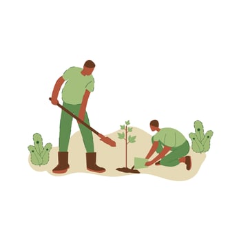 Vector illustration of people planting trees. concept of saving the earth. Ecology volunteering concept. Design for ecology activism