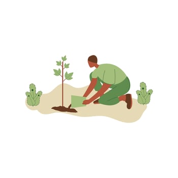 Vector illustration of people planting trees. concept of saving the earth. Ecology volunteering concept. Design for ecology activism