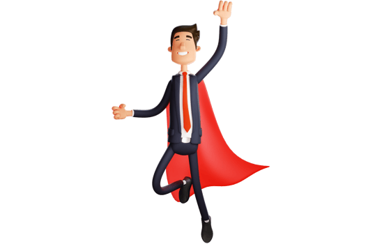 3D illustration. Cute 3D office worker Cartoon Character. The office worker wears a red cape on his back. Office worker smiles cutely and poses for flying. 3D Cartoon Character png