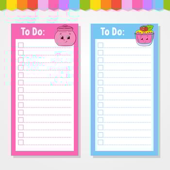 To do list for kids. Empty template. The rectangular shape. Isolated color vector illustration. Funny character. cartoon style. For the diary, notebook, bookmark.