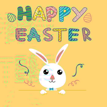 Happy Easter card with cute rabbit on yellow background. vector