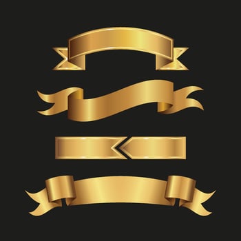 Gold ribbons banner set isolated on black background vector