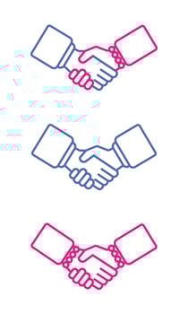 Female and male, male and male, female and female shake hands. Business partners shake hands, make partnership deal agreement, thank for good teamwork, expressing respect gender equality concept. vector