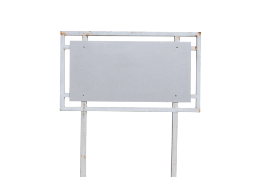 Realistic white traffic sign on two metal poles isolated on transparent background. Rectangular blank traffic road empty sign. Mock up template for your design. png