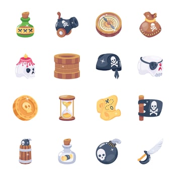 Pack of Trendy Pirate 2D Icons vector