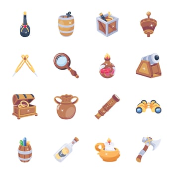 Pack of Pirate Accessories 2D Icons vector