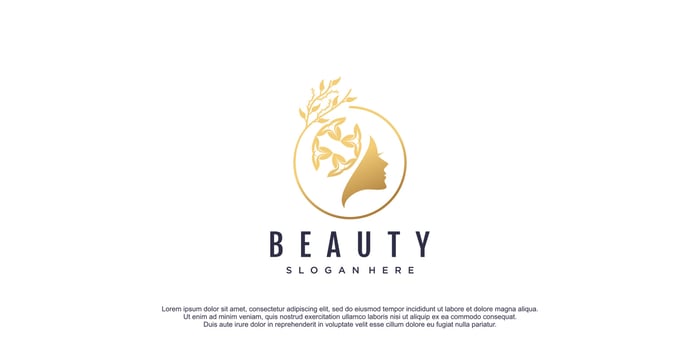 Beauty women face logo with floral element design icon vector illustration