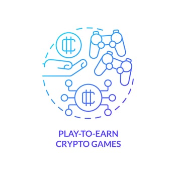 Play to earn crypto games blue gradient concept icon. Digital coins. Way to make money on cryptocurrency abstract idea thin line illustration. Isolated outline drawing vector