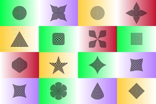 Big set of black textured background. Abstract dotted shapes, round halftone geometric dot gradient and pop art texture. vector