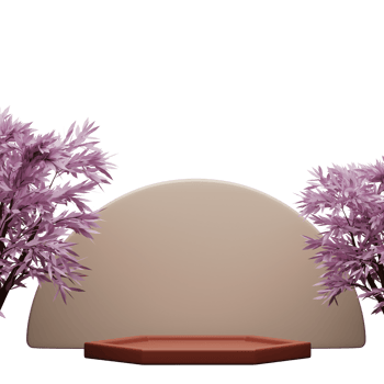 3d rendered hexagonal podium with purple tree and half of circle at the back perfect for product photoshoot png