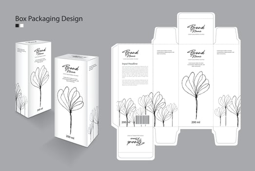 Box, Packaging design Template for cosmetic, Supplement, spa, Beauty, food, Hair, Skin, lotion, medicine, cream. packaging design creative idea. Boxes 3d, flower art concept, Black flower logo vector