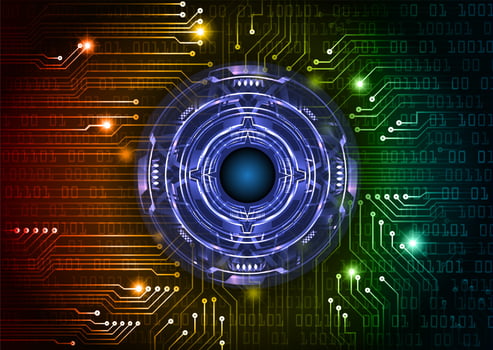 Modern Holographic Eye on Technology Background vector