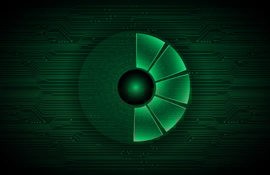 Modern Holographic Eye on Technology Background vector