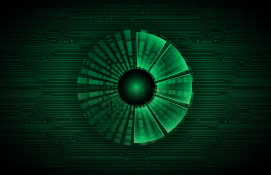 Modern Holographic Eye on Technology Background vector
