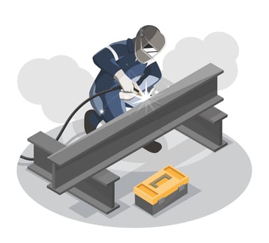 Welder two handymen performing welding  Metalworker Industry Technician worker working on Manufacturing  at factory workplace labor concept isometric Isolated vector illustration