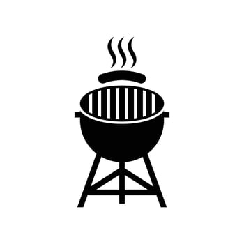 BBQ grill simple and symbol icon with smoke or steam logo vector