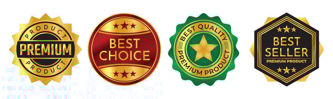 Badge premium product, best choice, best seller logo with gold gradient color vector