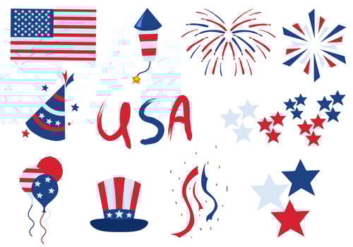 set of drawn American celebration elements vector
