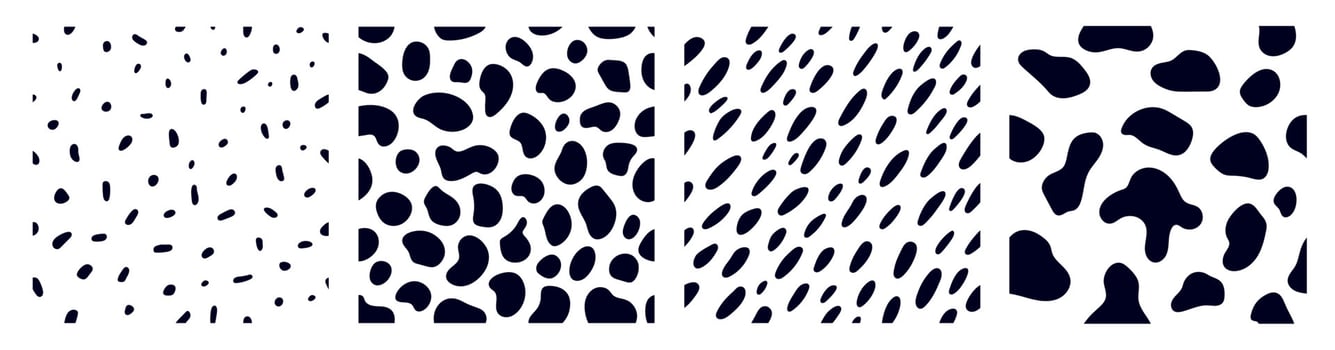 Set of animal pattern for textile design. Seamless pattern of dalmatian or cow spots. Natural textures. vector