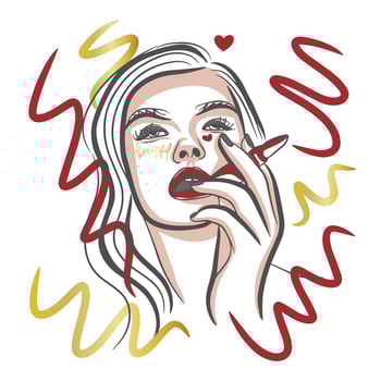 Fashion illustration, girl with lipstick in hand, advertising concept vector