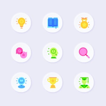 Colorful Flat Style Education UI Icons for Apps vector