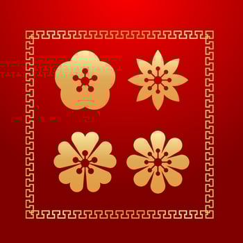 WeChinese ornament floral vector set, oriental flower template design element, chinese new year b