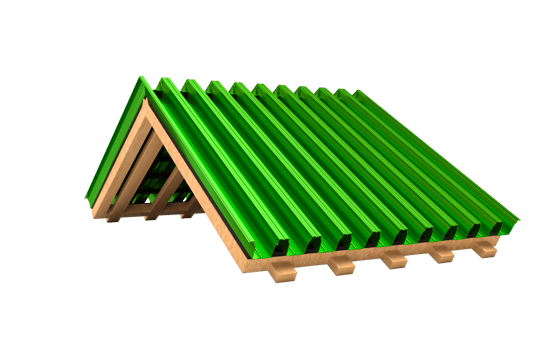 Corrugated Green metal sheet Wooden construction frame 3d illustration png
