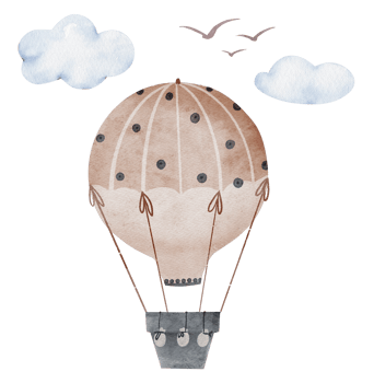 Hot air balloon watercolor illustration in cartoon style. This is an illustration of a baby shower. png