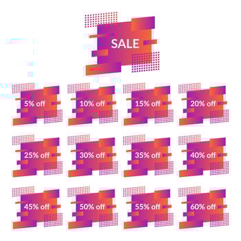 Set of purple sale banners on the modern gradient shape. Geometric trendy banners with discounts of five to sixty percent vector