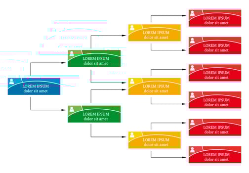 Colorful business structure concept, corporate organization chart scheme with people icons. Vector illustration.