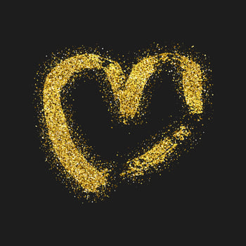 Gold glitter doodle heart on dark background. Gold grunge hand drawn heart. Romantic love symbol. Vector illustration.