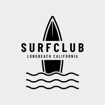 Vintage surfboard Logo template,surfing on a summer beach.For business,badge,holiday, ,label,emblem. vector