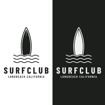 Vintage surfboard Logo template,surfing on a summer beach.For business,badge,holiday, ,label,emblem. vector