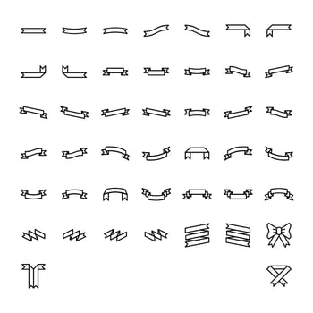 Ribbons black silhouette set. Glyph background banner. Simple ribbon blank template different shape. Decorative retro flag, tape for text, price tag, sale label. Isolated on white vector illustration
