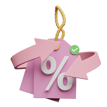 3d discount sales icon for shopping online with price tags coupon, transfer arrows isolated. marketing promotion bonuses, cashback money refund concept, 3d render illustration png