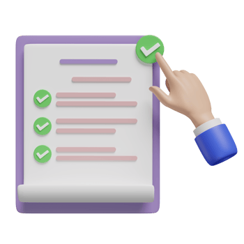 3d purple clipboard white checklist paper icon with hand pointing checkmark isolated. project plan, business strategy, quality control concept, 3d render illustration png
