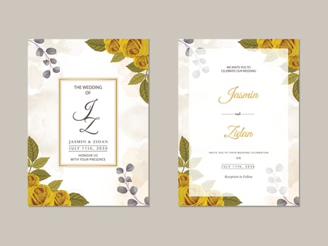 Yellow Floral Luxury Wedding Invitation with watercolor background vector