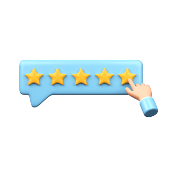 The hand leaves a rating of five stars out of a possible five. 3D render png