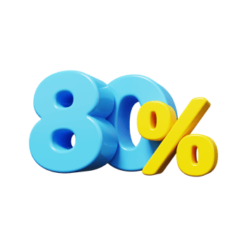 80 percent OFF Sale. Discount offer price tag. Special offer sale. 3D render png