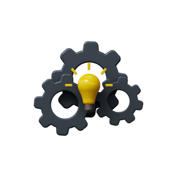Idea icon Incandescent lamp with gear wheel symbols 3D render png