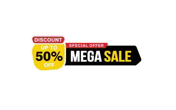 50 Percent MEGA SALE offer, clearance, promotion banner layout with sticker style. vector